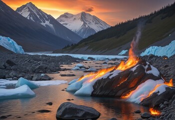 Fire and ice concept in Bright Colours  - obrazy, fototapety, plakaty