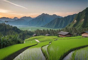 Foto op Canvas Landscape of rice terrace in Bright Colours  © Fukurou