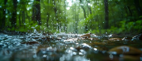 Forest Symphony: Rain's Rhythmic Dance for World Water Day. Concept Nature Photography, World Water Day, Rain Dance, Environmental Awareness, Forest Conservation