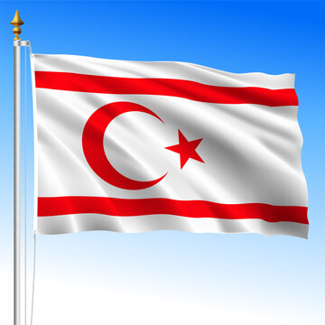 Northern Cyprus, official national waving flag on the flagpole, Cyprus, european country, vector illustration