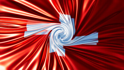 Abstract Swirling Red and White Depiction of the Swiss Flag
