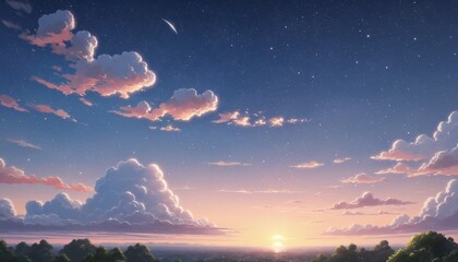 Illustration of beautiful night sky  in Bright Colours 
