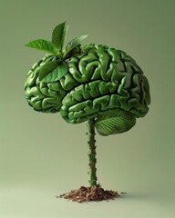 Conceptual brainshaped plant growing upwards, representing innovation, growth, and intellectual cultivation ar 43 - obrazy, fototapety, plakaty