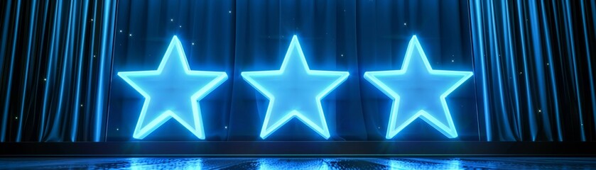 A glowing screen showcasing five stars, symbolizing high customer satisfaction and stellar business reviews ar 169 - obrazy, fototapety, plakaty
