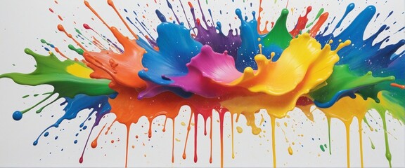 Abstract artistic colorful paint splashing of watercolor rainbow splash, spray paint style in bright colours 