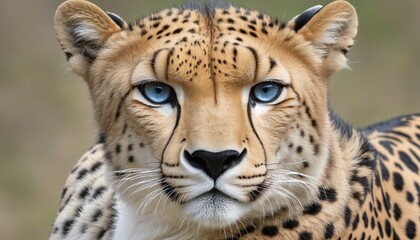 The blue eyes of th wild animal cheetah in bright colours  - obrazy, fototapety, plakaty