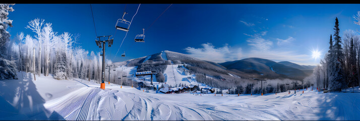 Pristine Winter Wonderland: Scenic Panorama of Ski Resorts in New Hampshire