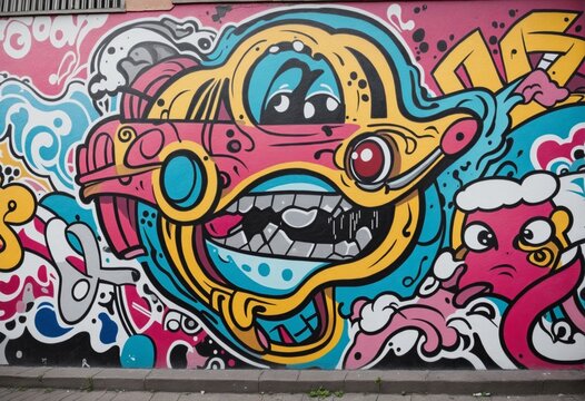 skate hop wall art grunge style  in bright colours rebellion graffiti colourful