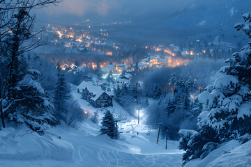 Pristine Winter Wonderland: Scenic Panorama of Ski Resorts in New Hampshire - obrazy, fototapety, plakaty
