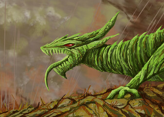 Green dragon, digital painting, concept art