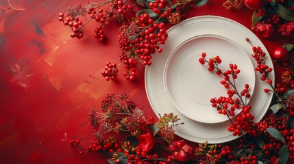 White Plate on Red Table
