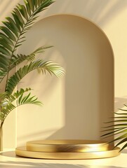 A golden podium with an elegant background, suitable for showcasing luxury products
