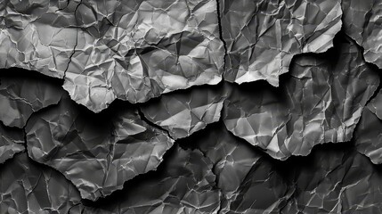   A monochrome image of crinkled paper exhibiting a distinct folded pattern - obrazy, fototapety, plakaty