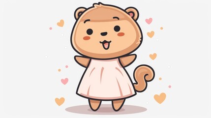   A cartoon cat in a pink dress, adorned with hearts around the neck, smiles gleefully