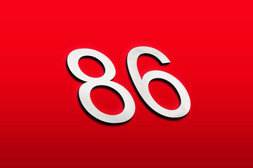 3D white logo design of number 86 on red background.