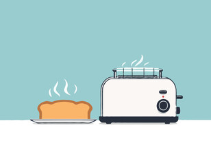 Automatic toaster cook bread for breakfast. Breakfast preparation concept