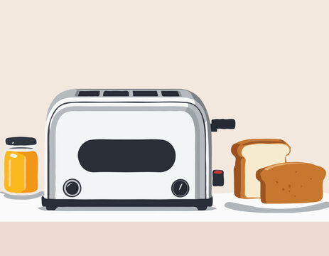 recommend clip art: Automatic toaster cook bread for breakfast. Breakfast preparation concept