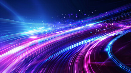 Fototapeta na wymiar Surreal purple and blue abstract backdrop with luminous streaks of light and twinkling stars