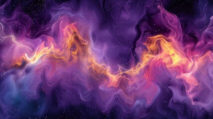  Swirling purples, yellows, and oranges over black backdrop; background hints at space