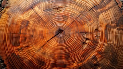   A tree's cross-section, revealing its truncated rings, after being split in two - obrazy, fototapety, plakaty