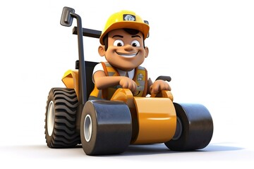 Fototapeta premium Sitting in the driver's seat of a road roller,