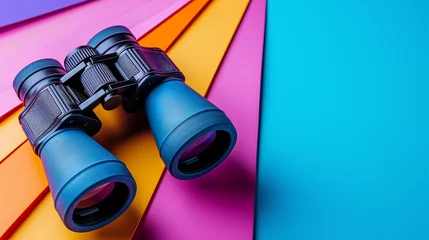 Deurstickers Binoculars on a multicolored, vibrant backdrop. © Jan