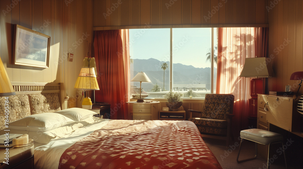 Wall mural Retro motel. Hotel interior. 1970`s vibes