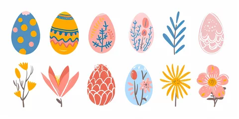 Deurstickers Hand drawn abstract Easter items, Easter eggs, gifts, decorations © Zauresh