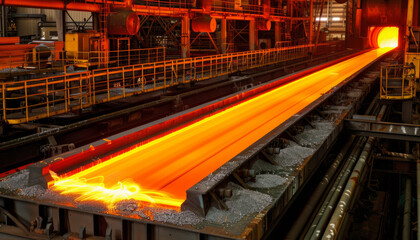 Melting metal in a foundry furnace. Industrial metal rolling, steel production and processing.