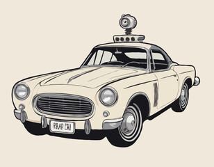 Cartoon robot made from vintage car, vector