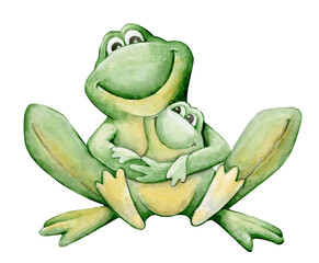 frogs, mom and baby watercolor clipart