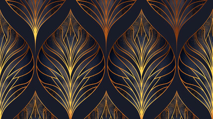 A luxurious pattern of golden leaves. AI. - obrazy, fototapety, plakaty