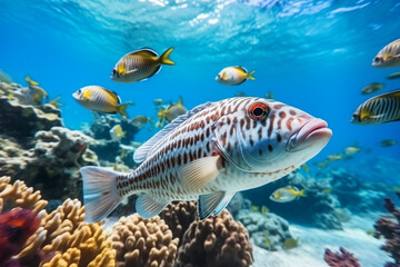 brown fishes spotted close-up in tropical sea underwater coral reef - Powered by Adobe