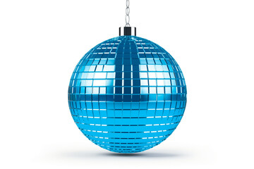 Fototapeta premium hanging disco ball mirrored, blue color, isolated on white background