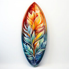 Watercolor Colorful Surfboard Illustration, Generative Ai