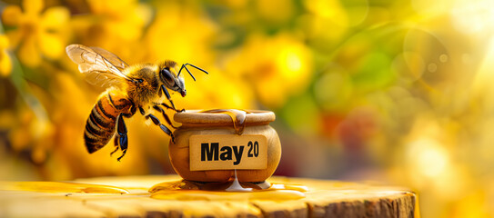 Bee With Honey Pot on World Bee Day 20 may