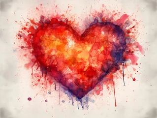 Deurstickers Watercolor abstract burning heart in paint splash. © Jminka