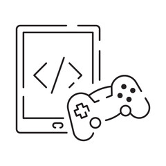 Video games line icon. Game genres and attributes. Controller, joystick and computer. Game console