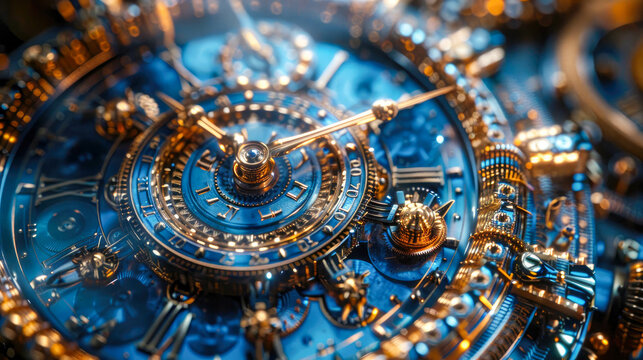 Close up of the mechanism of a watch. Macro shot of clockwork