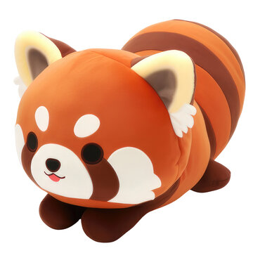 red  panda , cartoon, soft children's toy isolated on a transparent background.  An image of a plush toy, with adorable button eyes, an iconic and adorable character design