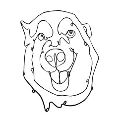 Dog s muzzle with open mouth. Husky breed close-up. Vector illustration of continuous line on white background.