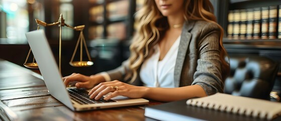 Focused Attorney Working on a Legal Case. Concept Law Office, Legal Research, Court Proceedings, Legal Briefs, Case Strategy - obrazy, fototapety, plakaty