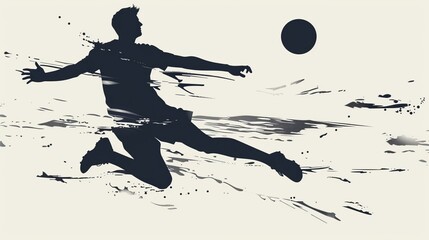 A silhouette of a male volleyball player flying to hit the ball captures the action and intensity of the sport in vector format