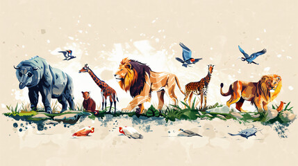 Wild animals collection on natural background