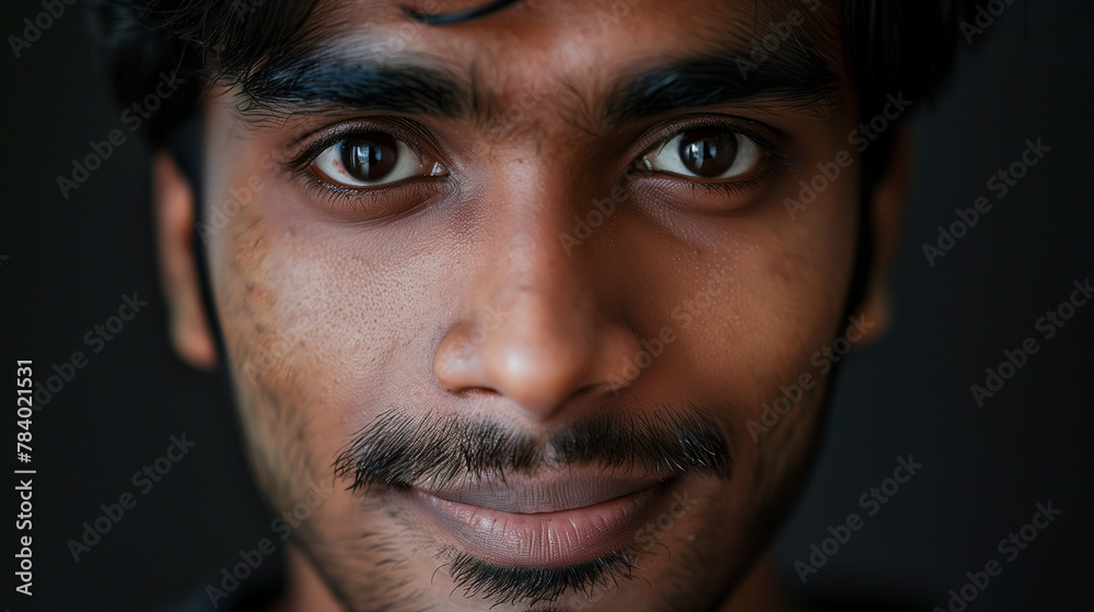 Wall mural close up portrait of young adult indian man with short beard