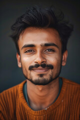 Fototapeta premium Close up portrait of young adult indian man with short beard