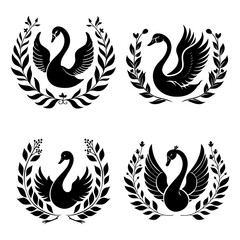 Obraz premium Swan silhouette collection isolated on white background. Minimal logo designs. Vector illustration. AI generated art.