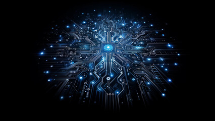 Obraz premium Electronic board with security lock glowing blue