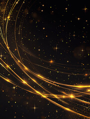 Golden swirls: abstract sparkling background. The sparkling stars and radiant waves is an ideal choice for festive occasions, luxury brand advertisements, or any design glamour project.