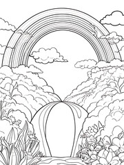Easy normal one nice line rainbow coloring page, outline, white color, white background, ai generated 